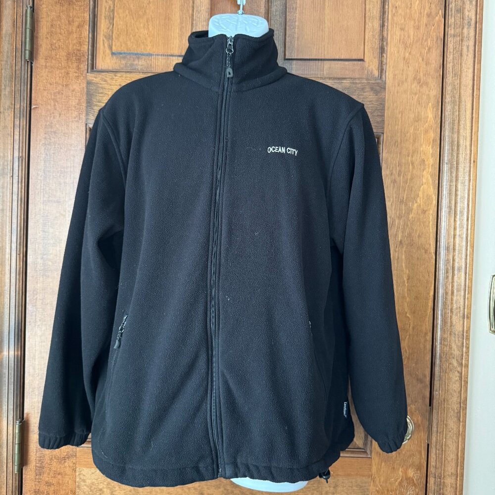 Landway Black Zip-Up Fleece w/OCEAN CITY in White Embroidered Letters Medium
